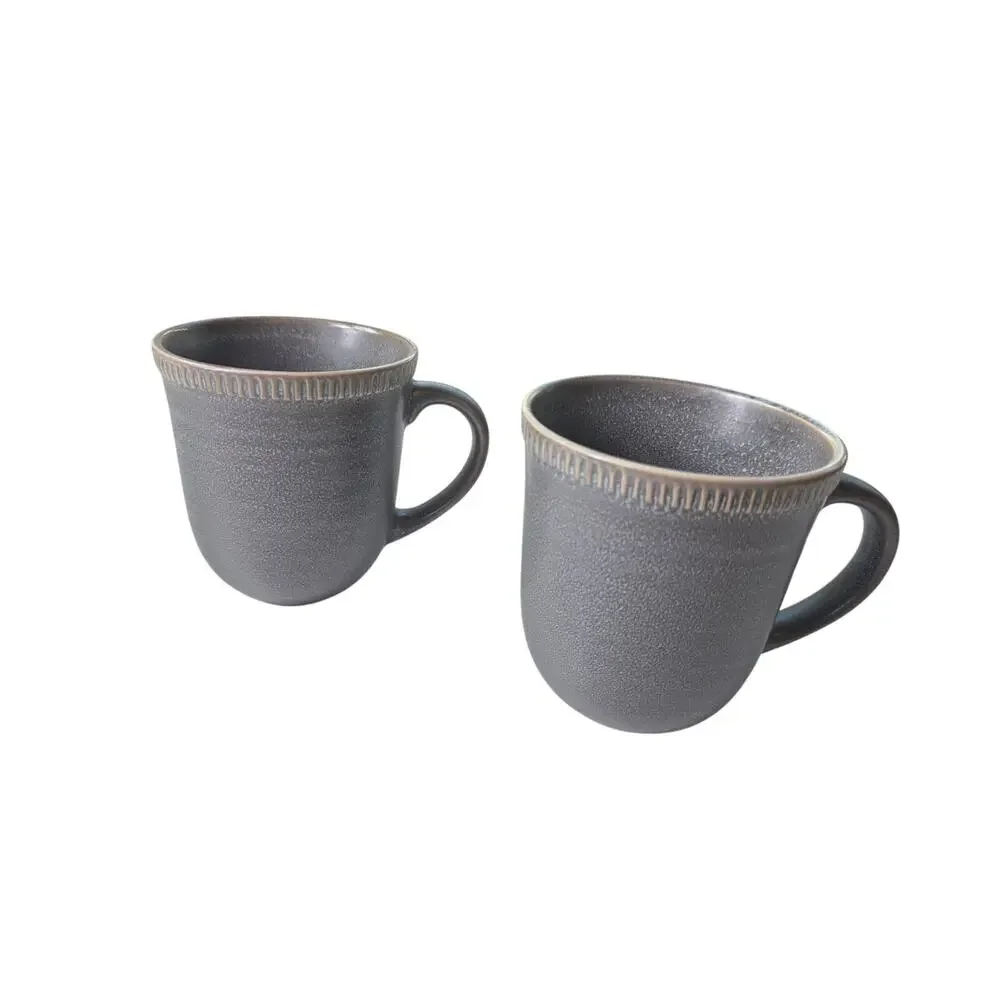 PIER 1 Easton Charcoal Gray Stoneware Discontinued Coffee Mugs Set of 2